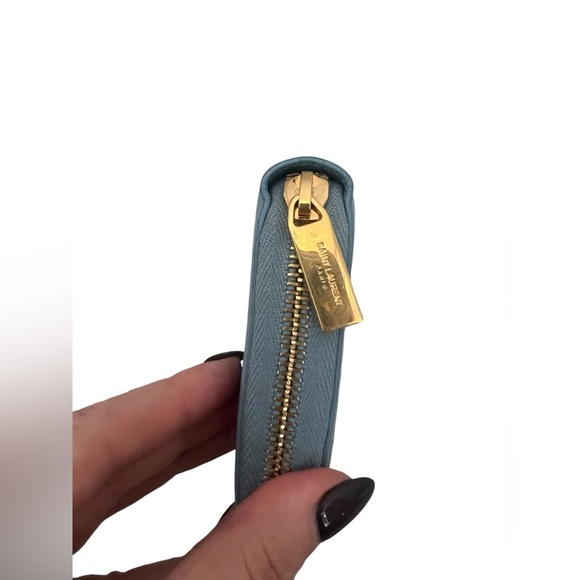 SAINT LAURENT Bleu Glacier Calfskin Leather Classic Y Zip Wallet - Picture 5 of 13